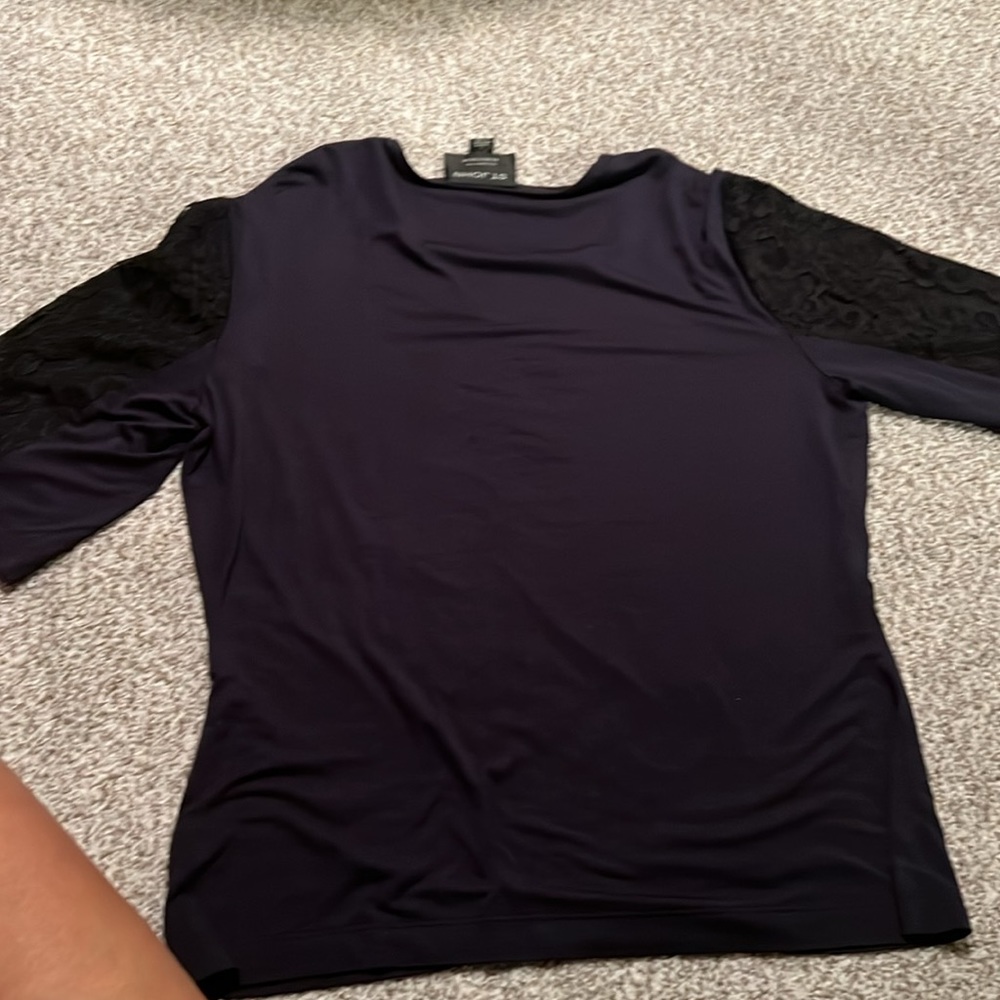 St. John Black Lace Sleeve Knit Top - Picture 5 of 7
